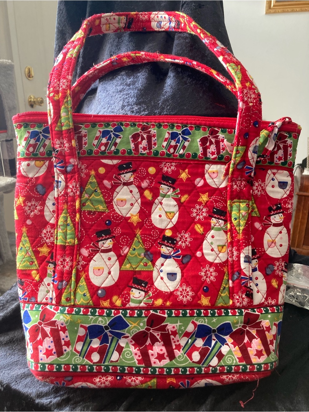 Quilted Red Holiday Snowman Tote Bag w/Matching Wallet - Picture 8 of 16